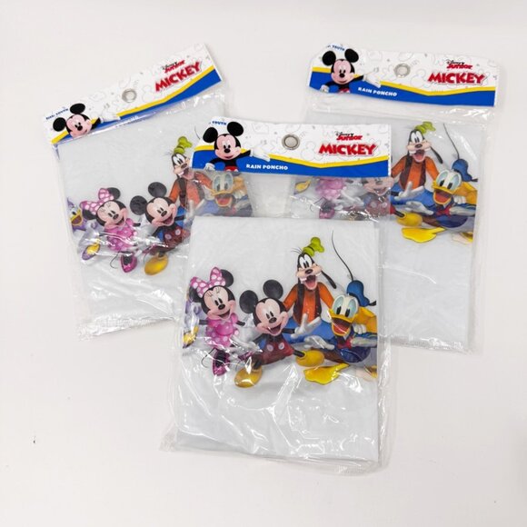 LOT 3 - Disney Mickey Mouse & Gang YOUTH Hooded Poncho  Clear  NEW - Picture 1 of 6
